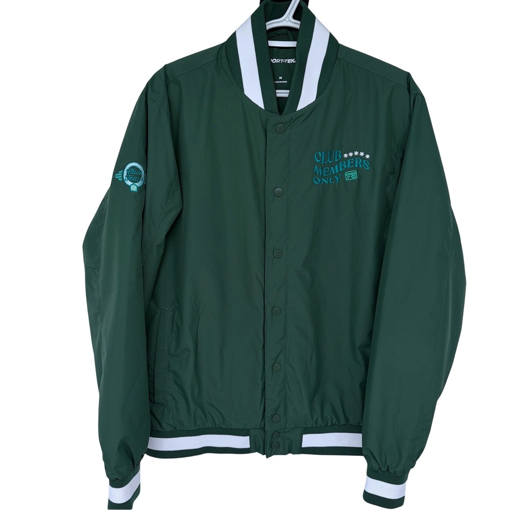 Club Members Only Varsity Jacket Medium Mens‎ Sport Tek Green Bomber Baseball